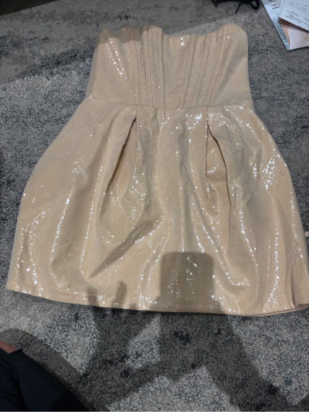 Bronx and Banco Strapless Sequin Cocktail Dress in Champagne